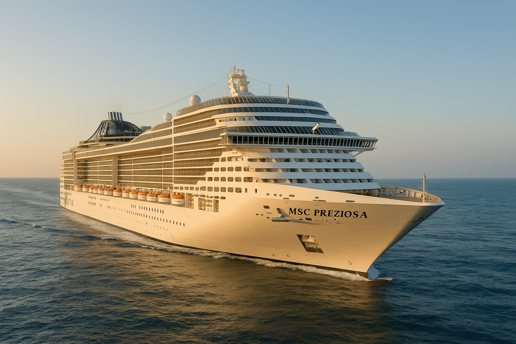 MSC Preziosa navegando hacia Brasil desde Buenos Aires — crucero Brasil 2026, 7 noches